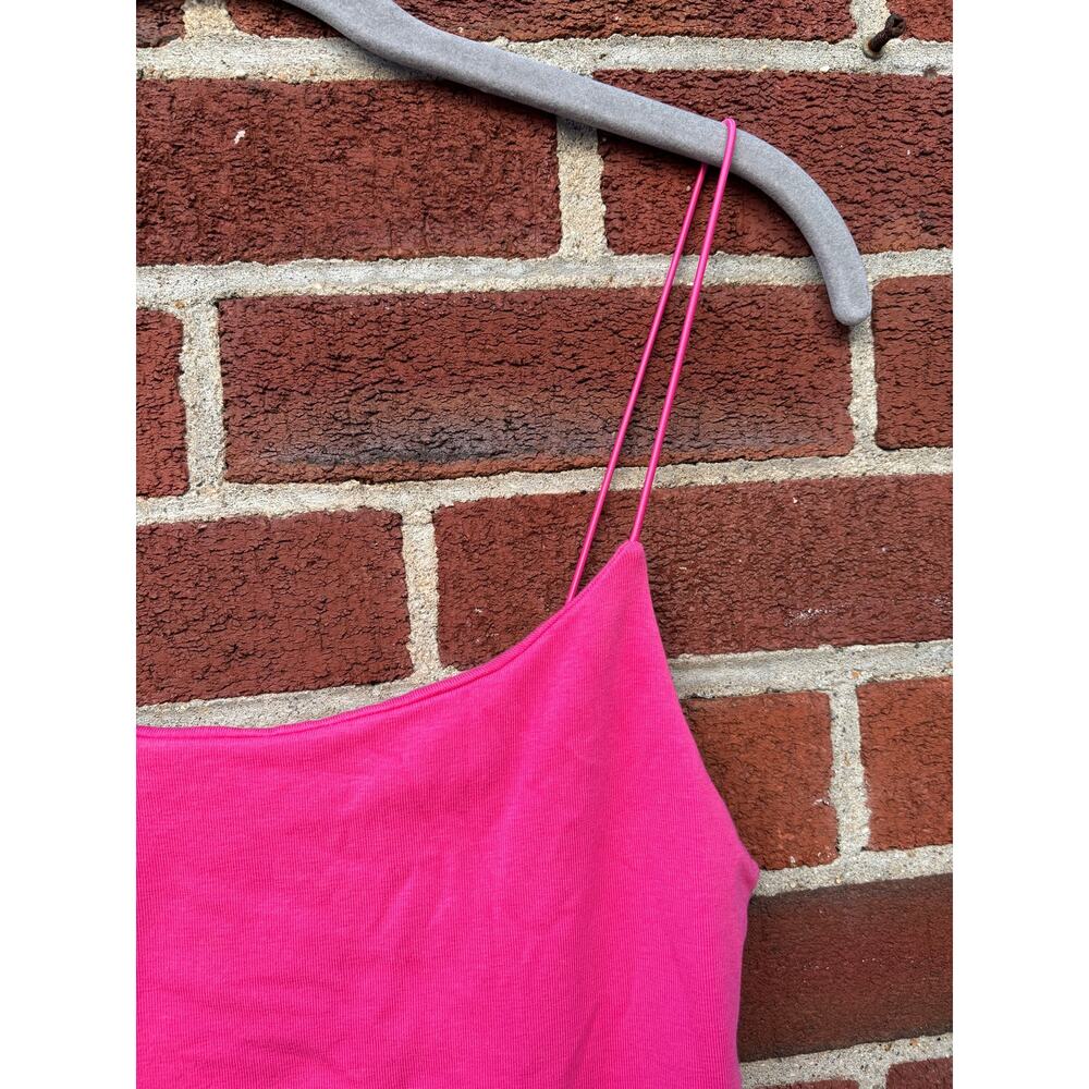 Zara Hot Pink Bodycon Mini Dress Size Large Spaghetti Strap Stretch Club - Picture 4 of 8